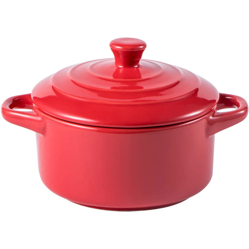 1 pieza de cuenco pequeño de cerámica con doble asa - Seguro para horno para flan de huevo al vapor, sopa casera, pudín, horneado y guisos