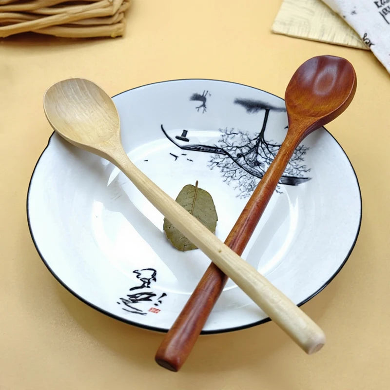 Cuchara de Madera de 1 Pieza Cuchara de Cocina de Bambú Estilo Coreano 9 Pulgadas Utensilios de Mesa de Madera Natural para Sopa Cuchara para Cocinar Miel Café Cuchara para Mezclar