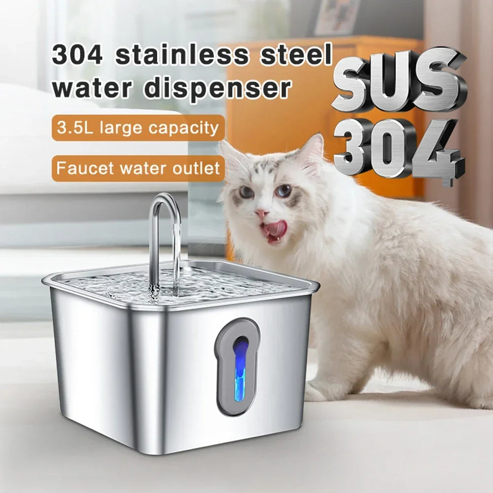 Fuente de Agua Acero Inoxidable para Gatos