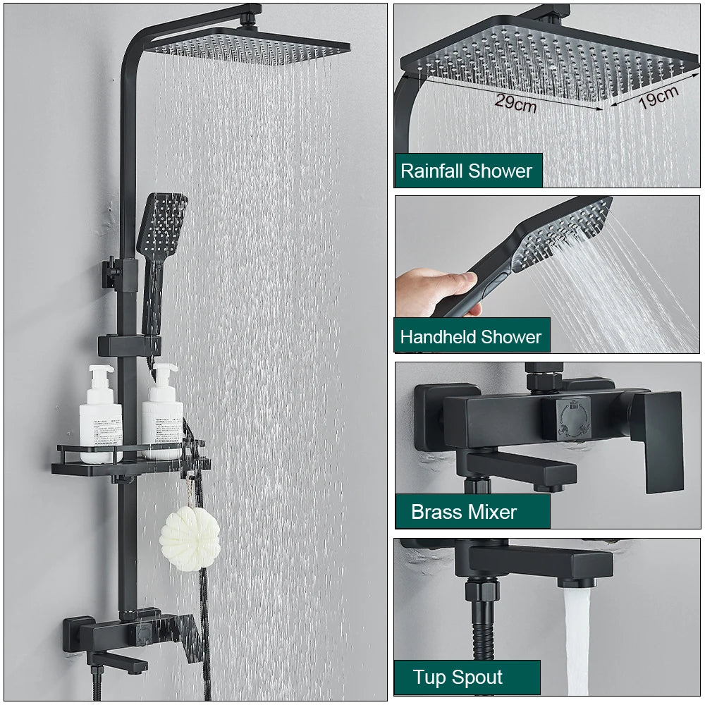 Sistema de Ducha Tipo Columna Negro Mate con Ducha Higiénica