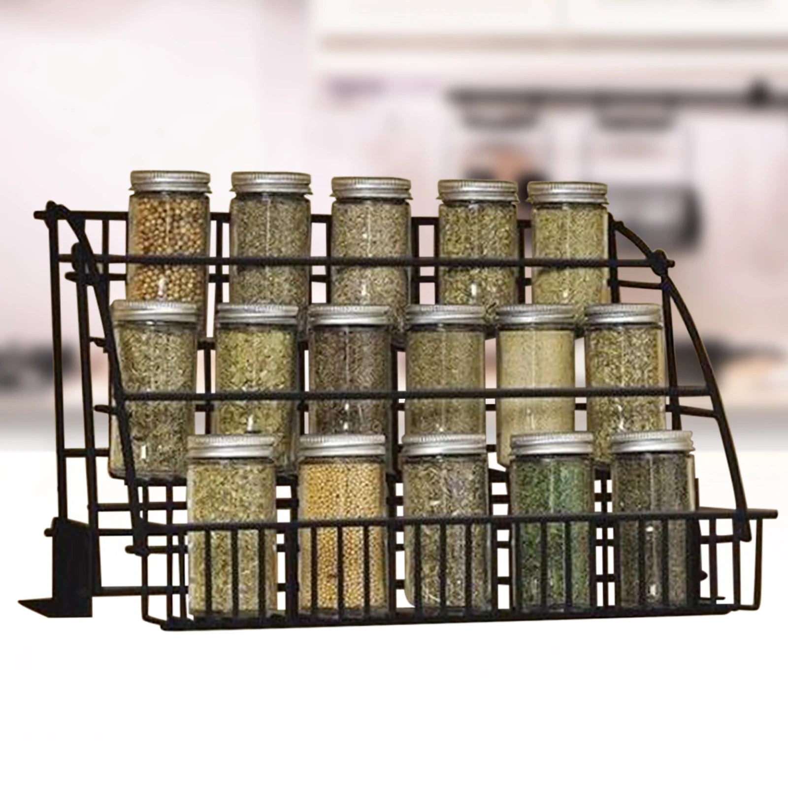 Estante para especias de 3 niveles para armario de cocina, organizador de almacenamiento de metal