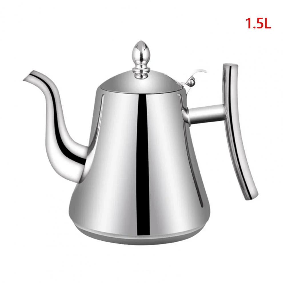 Tetera de acero inoxidable de 1.0L/1.5L/2.0L, con infusor extraíble para té de flores sueltas, tetera de café segura para estufa