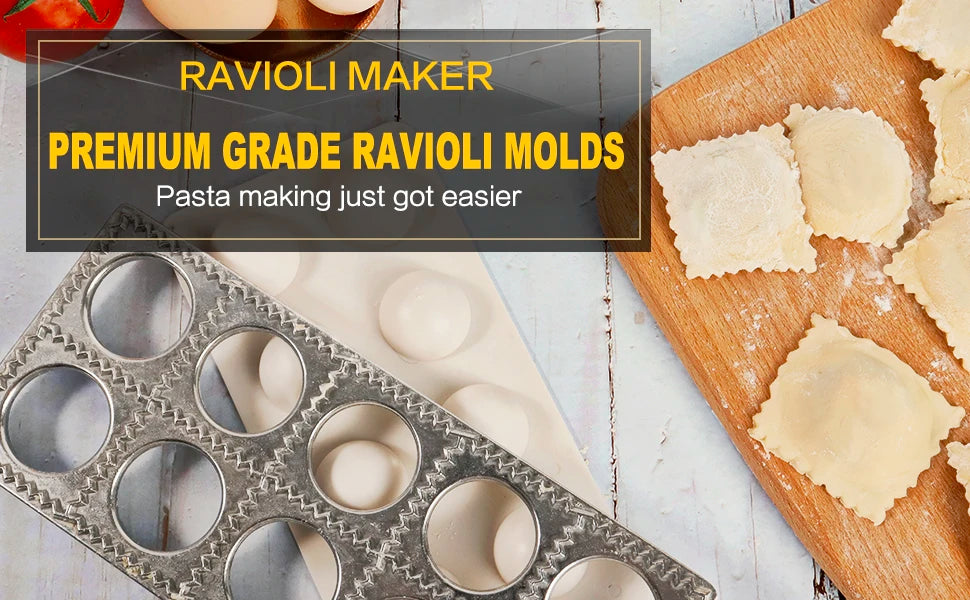 Molde para Dumplings DIY Molde para Raviolis Prensa para Dumplings Molde para Hacer Raviolis Molde de Aleación de Aluminio Sello Cortador de Raviolis con Bandeja y Prensa