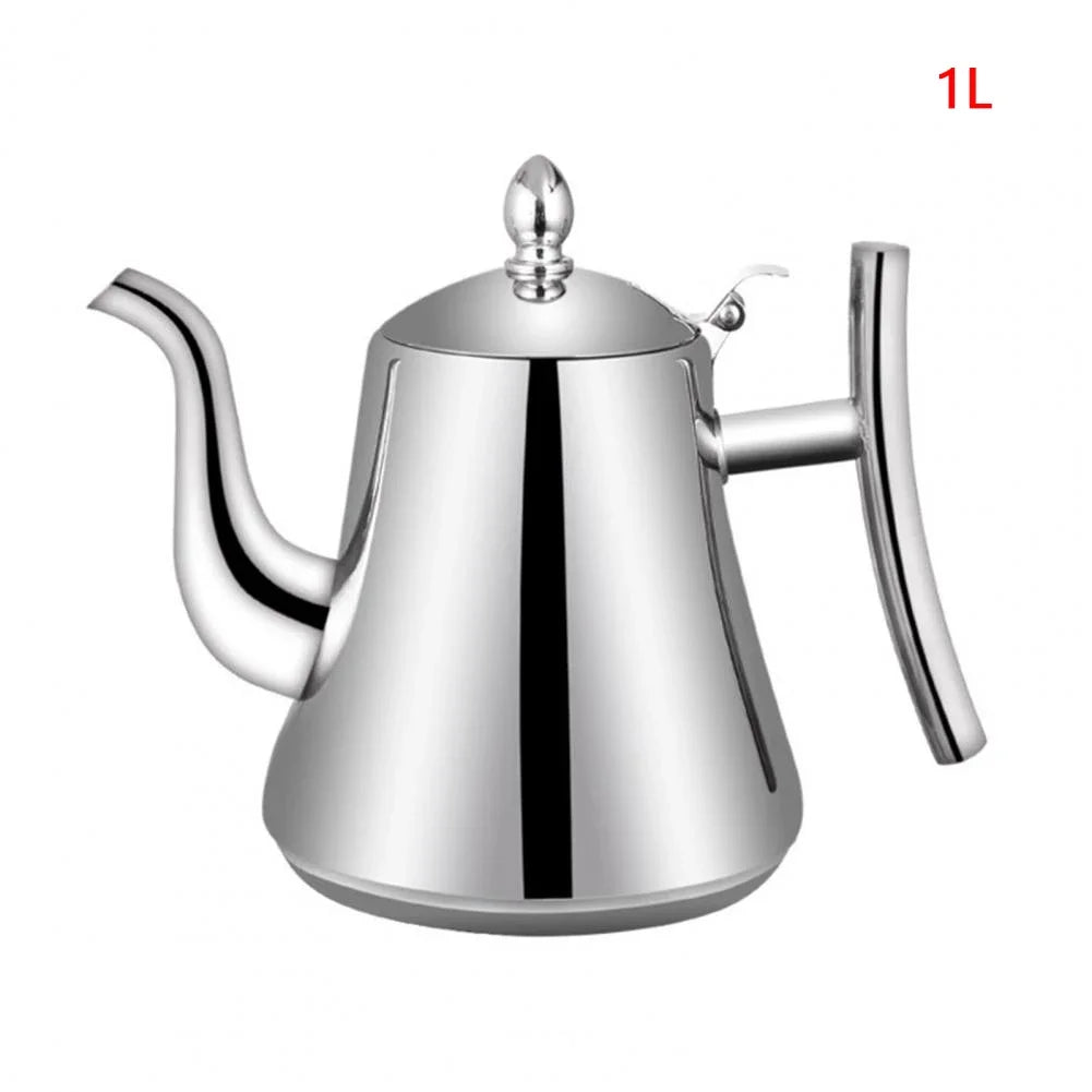 Tetera de acero inoxidable de 1.0L/1.5L/2.0L, con infusor extraíble para té de flores sueltas, tetera de café segura para estufa