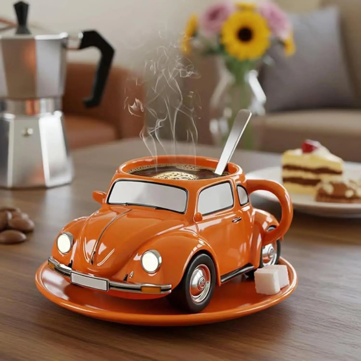 Taza de café con forma de escarabajo, taza de café con forma de coche escarabajo hecha a mano, novedosa, divertida e imaginativa, regalo creativo para amantes de los escarabajos, adecuada