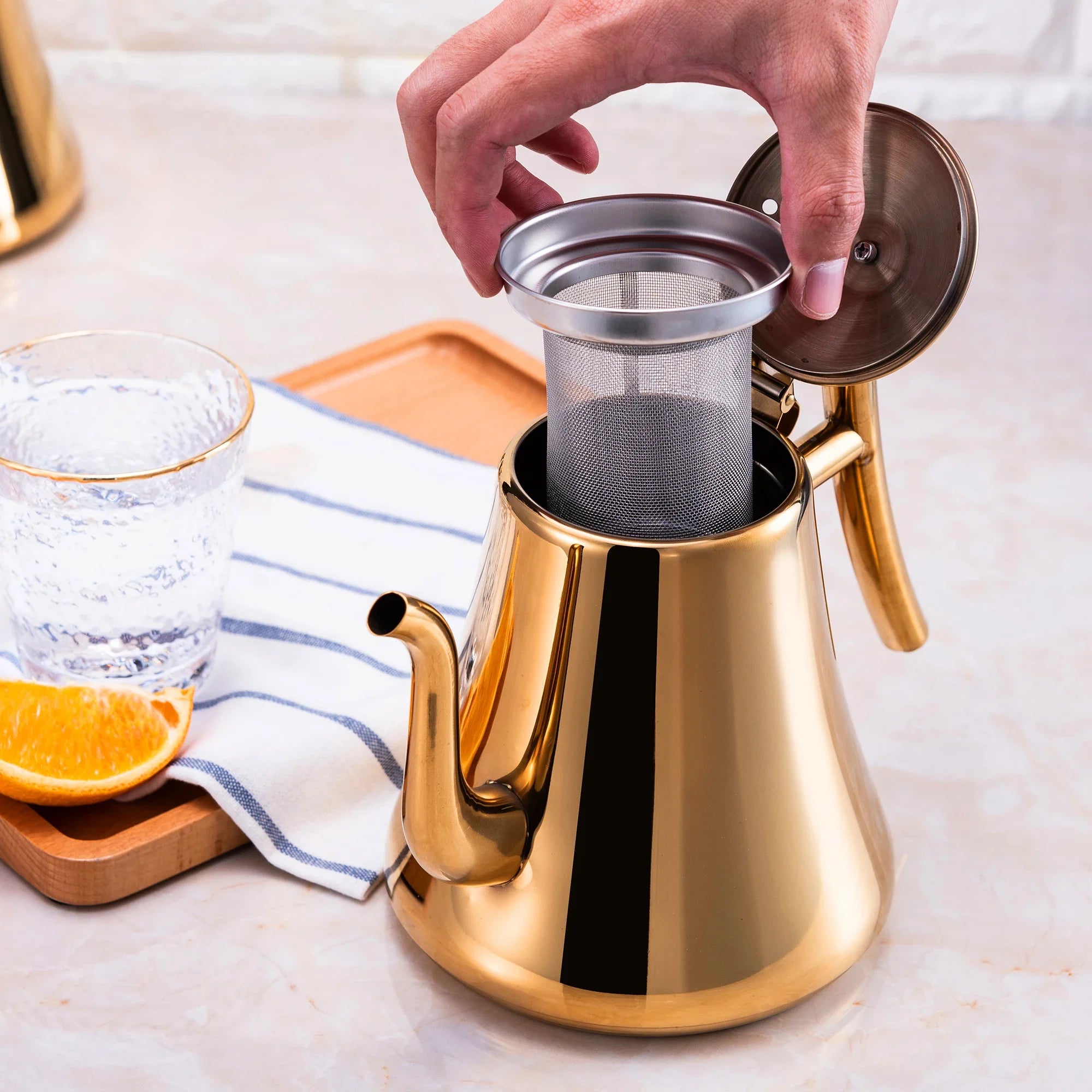 Tetera de acero inoxidable de 1.0L/1.5L/2.0L, con infusor extraíble para té de flores sueltas, tetera de café segura para estufa