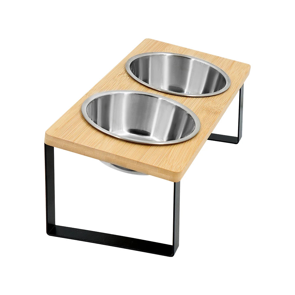 Comedero Elevado Doble de Bambú para Perros y Gatos