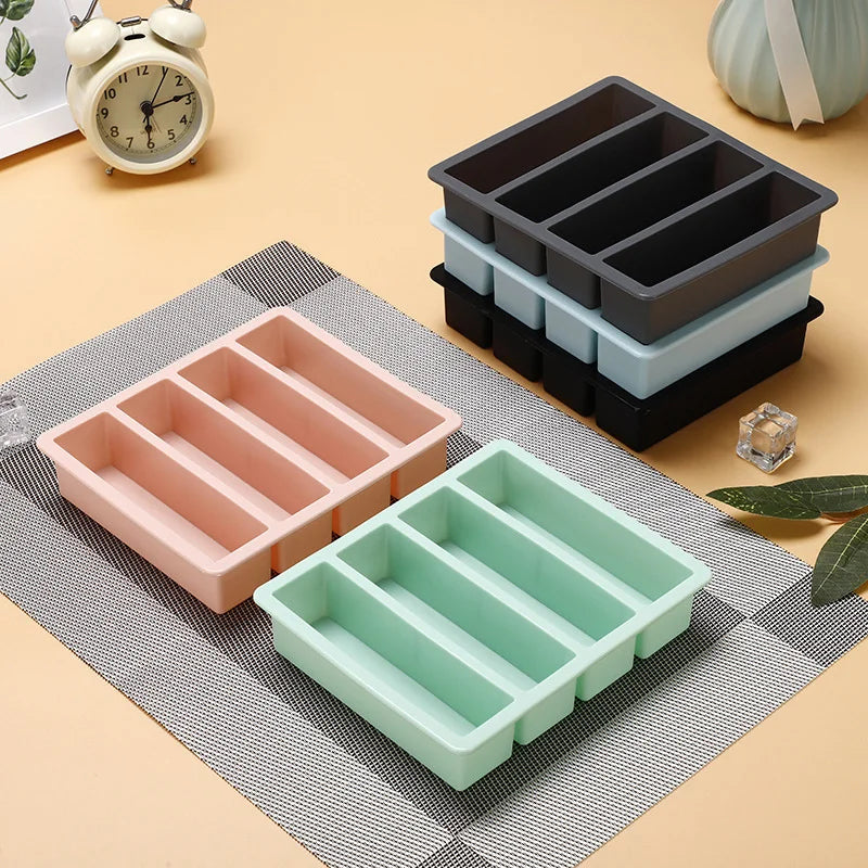 Bandeja de Hielo Larga con 4 Compartimentos, Molde de Hielo de Silicona Reutilizable, Fabricante de Cubitos de Hielo de Silicona de Calidad Alimentaria y Libre de BPA