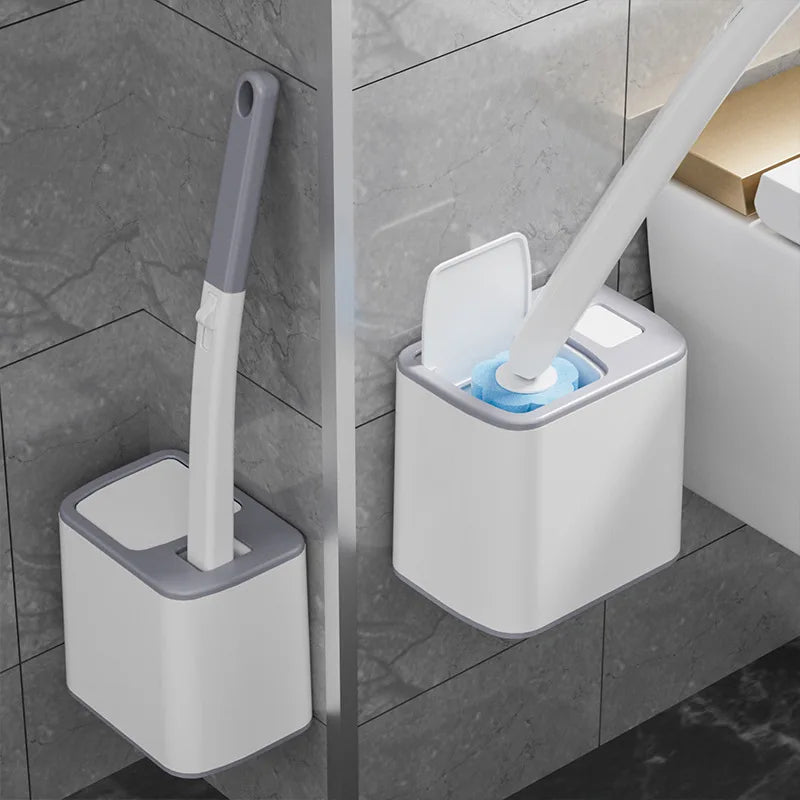 Cepillo de inodoro desechable con cabezal reemplazable, montado en la pared, con mango largo, herramientas de limpieza para inodoro, accesorios de baño WC