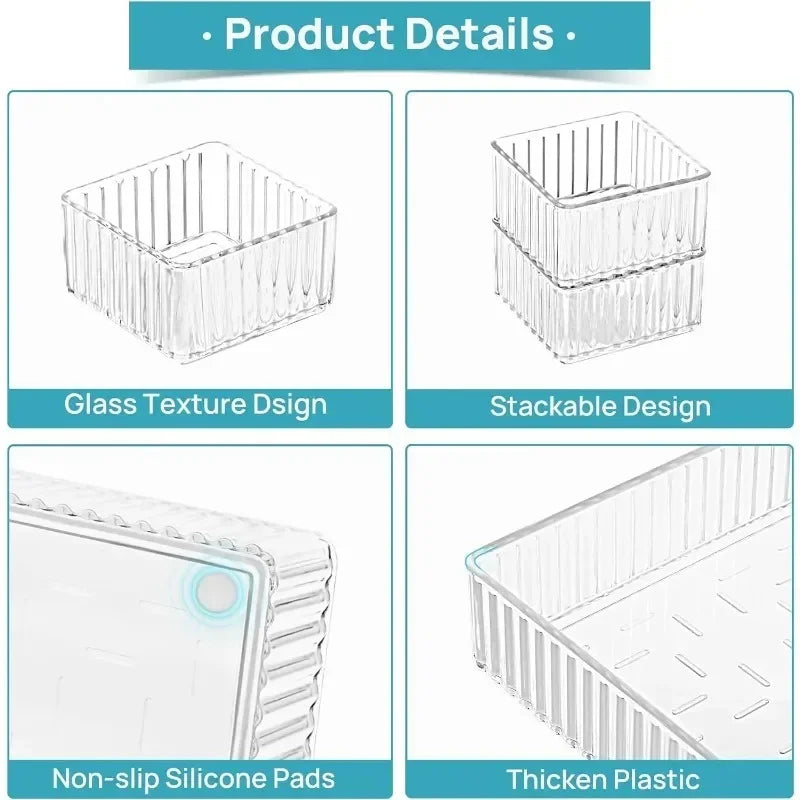 Organizador Modular de Cajones Transparente Bandejas de Almacenamiento Multiuso para Maquillaje, Tocador de Baño, Herramientas de Cocina y Organización de Cuidado de la Piel