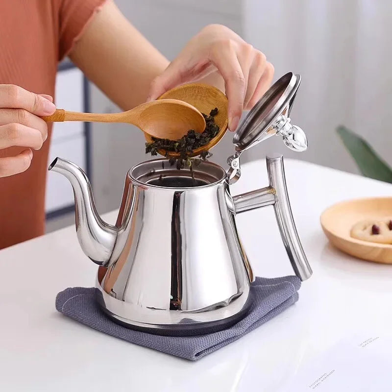 Tetera de acero inoxidable de 1.0L/1.5L/2.0L, con infusor extraíble para té de flores sueltas, tetera de café segura para estufa