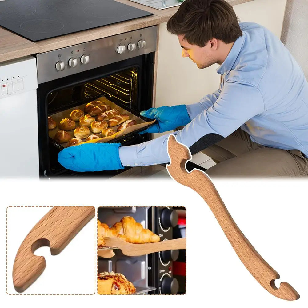 Extractor de Rejilla de Horno de Madera Antideslizante Mango de Madera Resistente al Calor Suave Para Hornear Asar Cocinar Accesorio de Horno 1/2/5 unidades