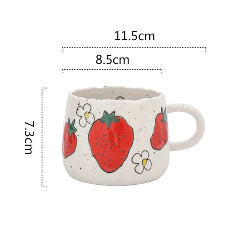 Taza de café de cerámica con superficie esmaltada, dibujo de frutas de caricatura, tazas para niños, taza de porcelana de fresa para niños