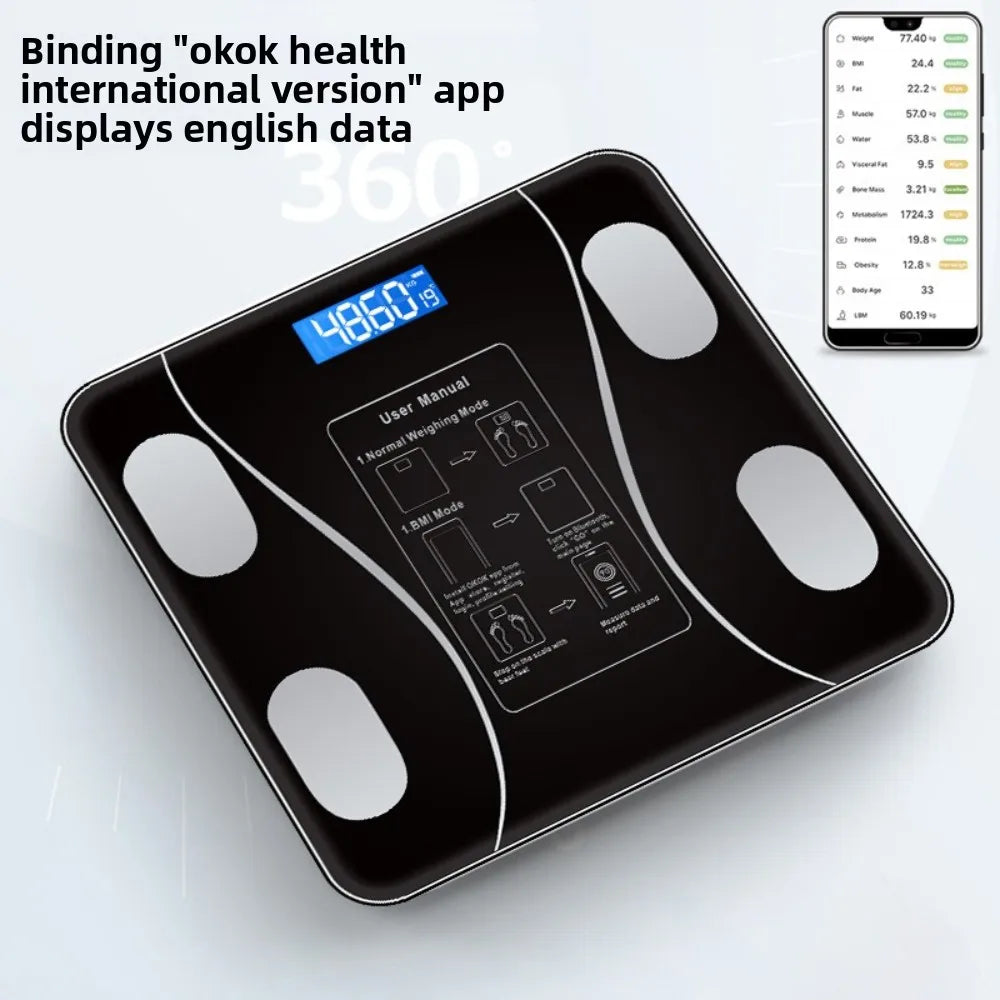 Báscula Inteligente Recargable para Electrónica, Peso Corporal y Grasa, Una Báscula Imprescindible para el Baño, Regalo en Casa para Ejercicios de Pérdida de Peso