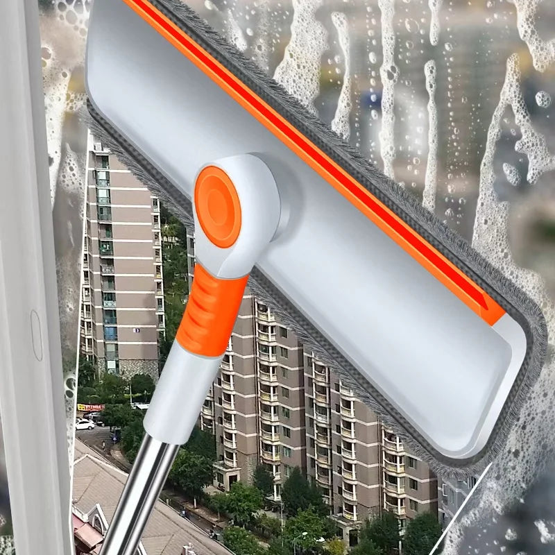 Limpiador de Ventanas con Mango Largo (51 pulg.), Herramienta de Limpieza de Vidrios con Escobilla de Silicona y Cepillo de Microfibra, Kit de Limpieza de Ventanas