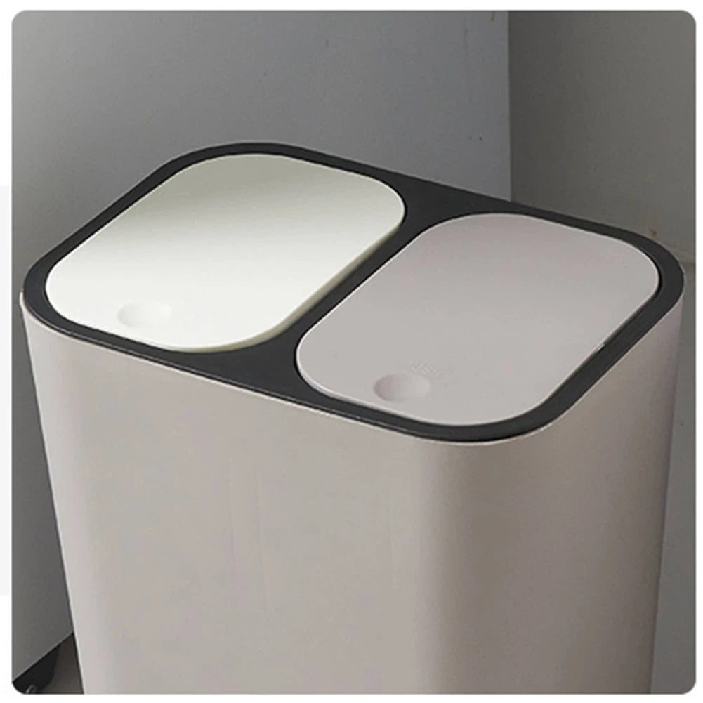 Cubo de basura de cocina de 15L Doble reciclaje 2 secciones Decoración del hogar Sala de estar Dormitorio Baño
