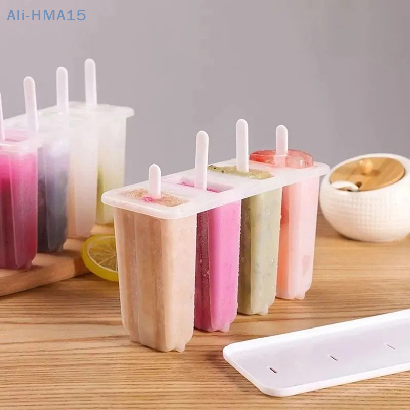 Molde para Helado 4 Moldes para Paletas Conjunto Fabricador de Hielo, Bandeja de Hielo, DIY Reutilizable con Palitos y Tapa Herramienta de Cocina Creativa Verano