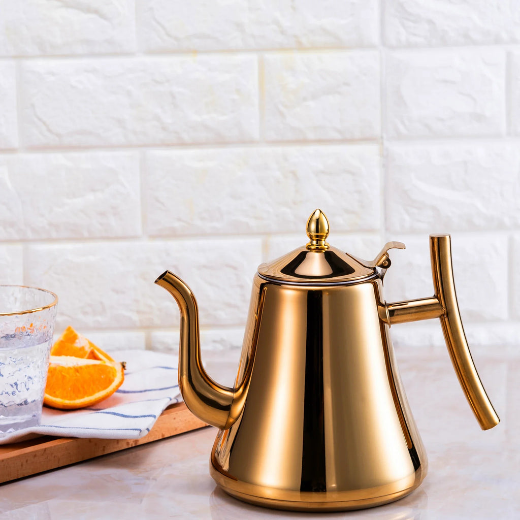 Tetera de acero inoxidable de 1.0L/1.5L/2.0L, con infusor extraíble para té de flores sueltas, tetera de café segura para estufa