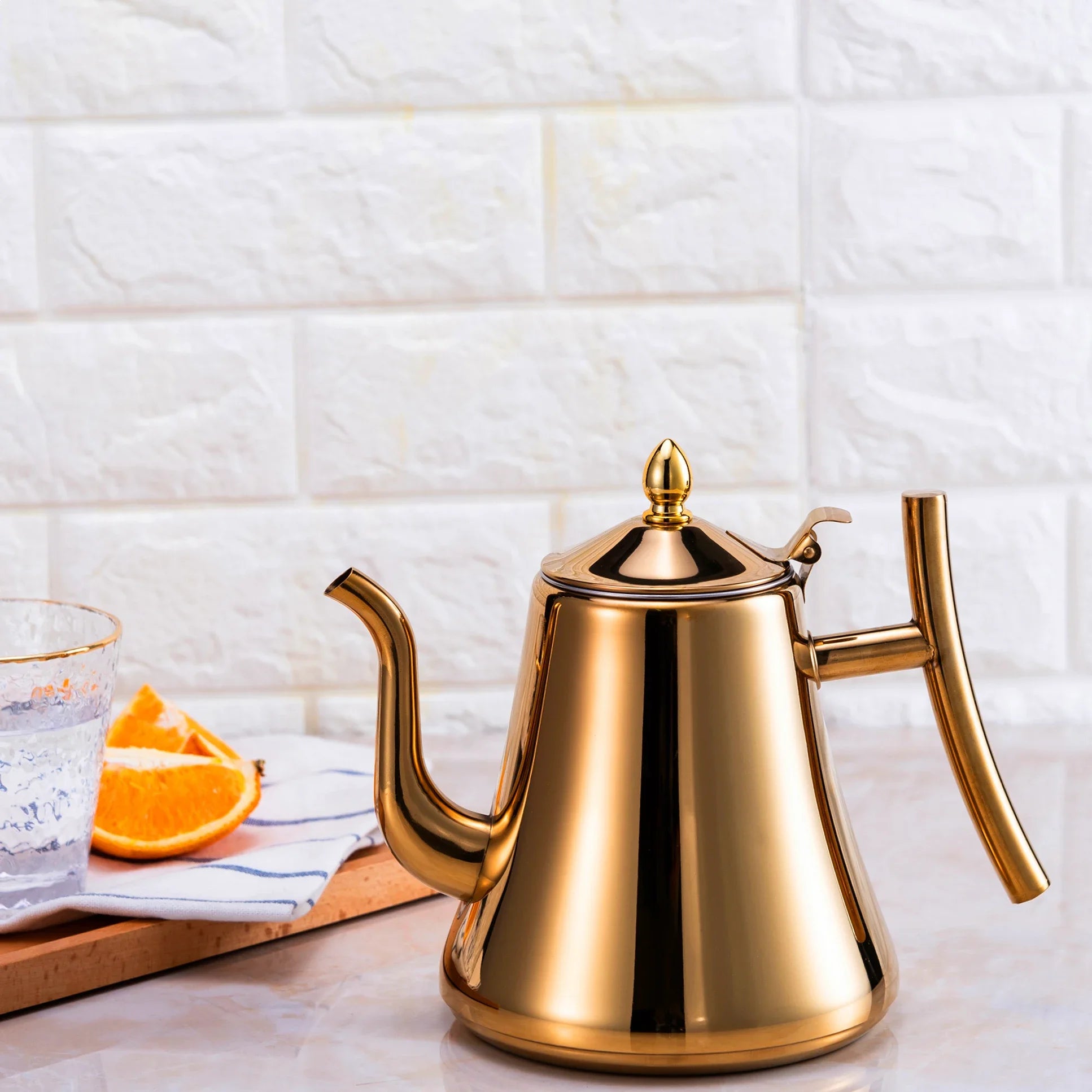 Tetera de acero inoxidable de 1.0L/1.5L/2.0L, con infusor extraíble para té de flores sueltas, tetera de café segura para estufa