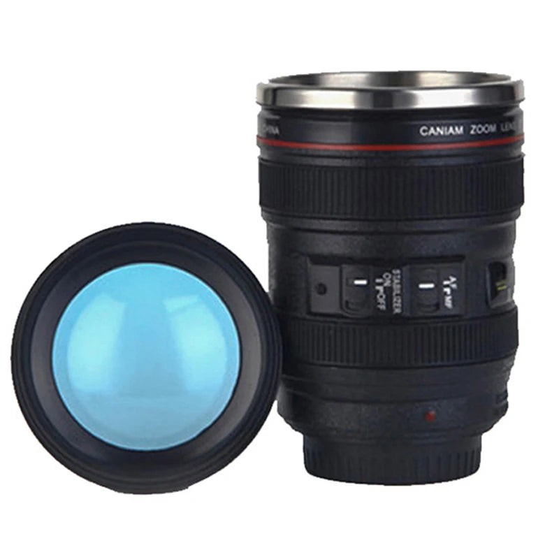 Taza de café de lente de cámara SLR de acero inoxidable EF24-105mm Negro/Blanco regalo creativo