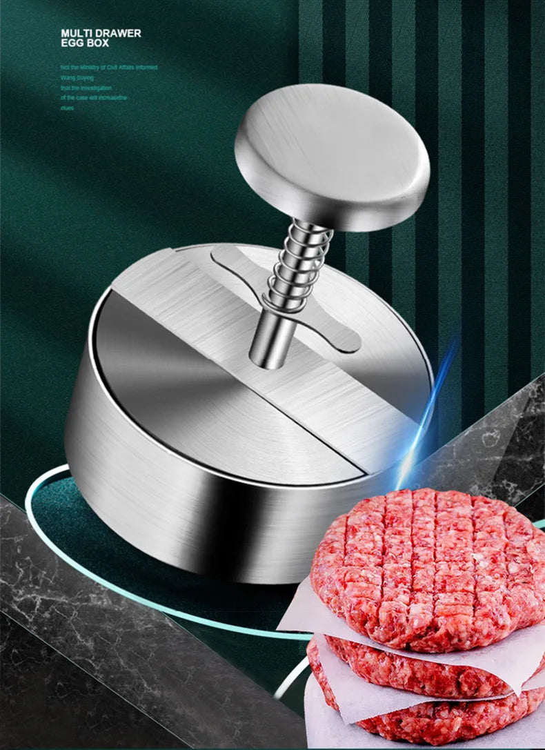 Prensa para Hamburguesas, Acero Inoxidable 304, Antiadherente, Molde Redondo Manual para Bolas de Arroz, Grosor Ajustable, Herramientas de Cocina para Carne de Res y BBQ
