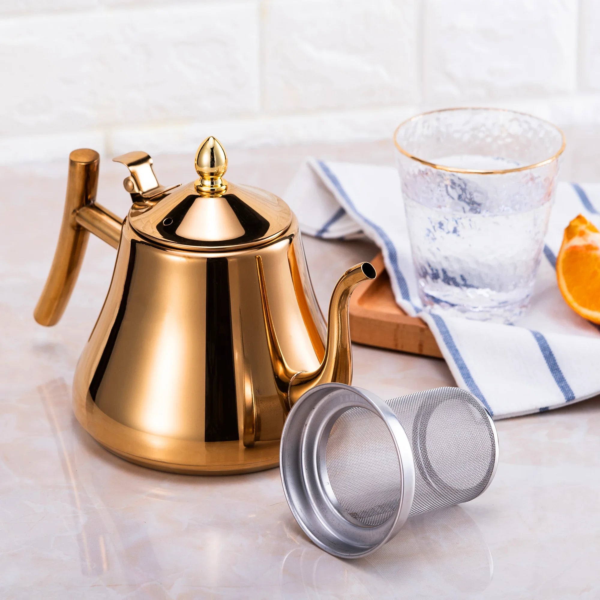 Tetera de acero inoxidable de 1.0L/1.5L/2.0L, con infusor extraíble para té de flores sueltas, tetera de café segura para estufa