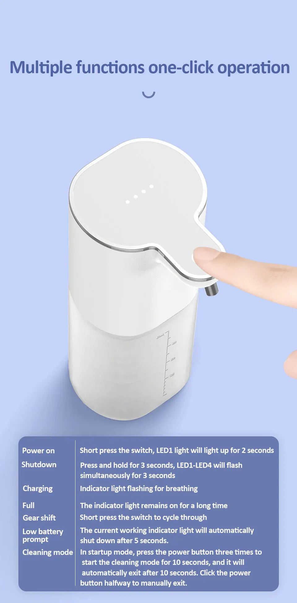 Dispensadores de Jabón Automáticos 400ml 4 Marchas Ajustables Máquina Inteligente de Lavado de Manos para Baño USB Recargable Desinfectante de Manos Sin Contacto