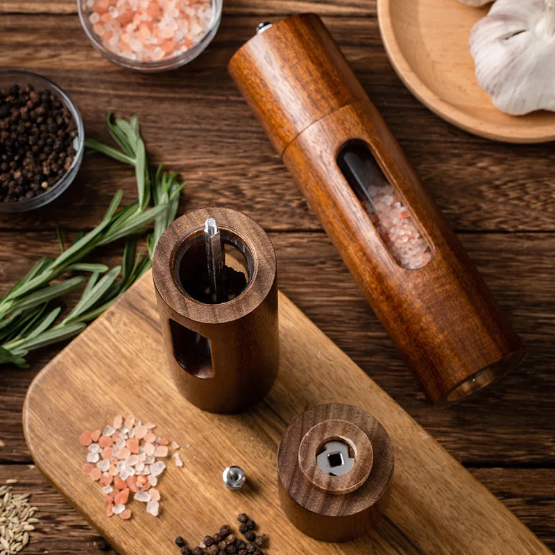 Molino de Sal y Pimienta de Madera, Molino de Pimienta Manual de 8 Pulgadas con Grosor Ajustable y Recargable, Salpimenteros de Madera de Acacia para Cocina