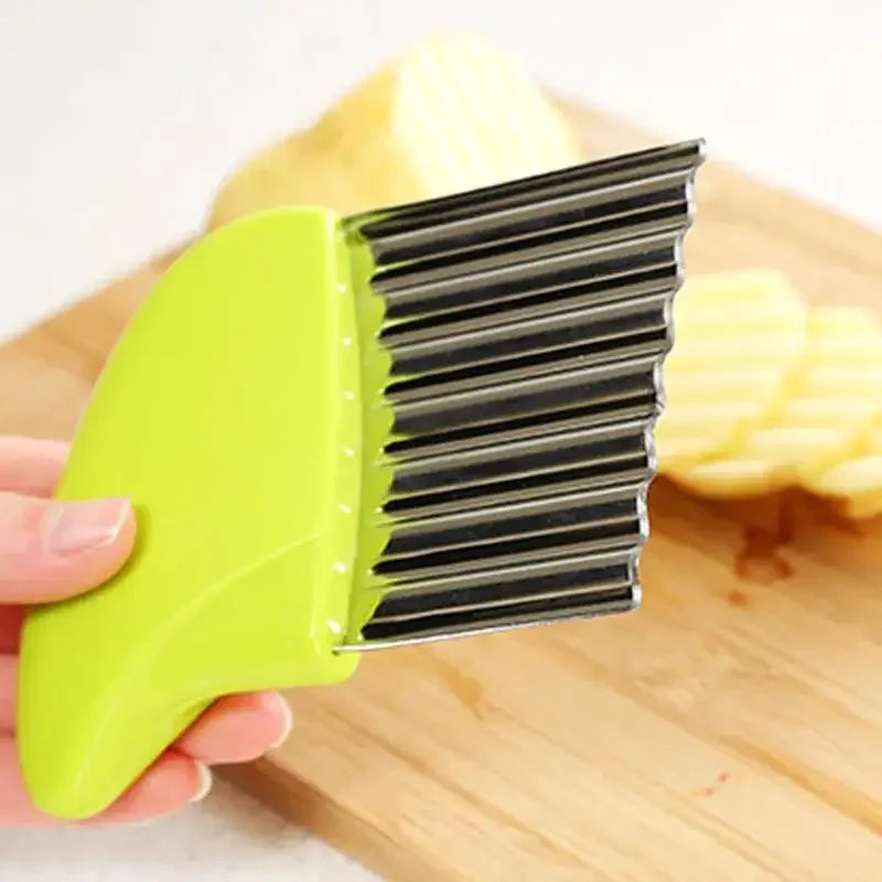 Cortador de Papas de Acero Inoxidable, Cortador de Verduras y Frutas, Cuchillo Ondulado Acanalado, Gadget de Cocina para Papas Fritas