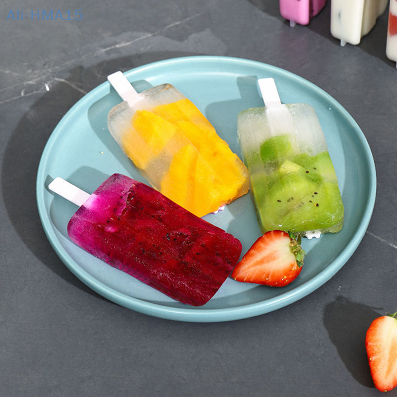 Molde para Helado 4 Moldes para Paletas Conjunto Fabricador de Hielo, Bandeja de Hielo, DIY Reutilizable con Palitos y Tapa Herramienta de Cocina Creativa Verano