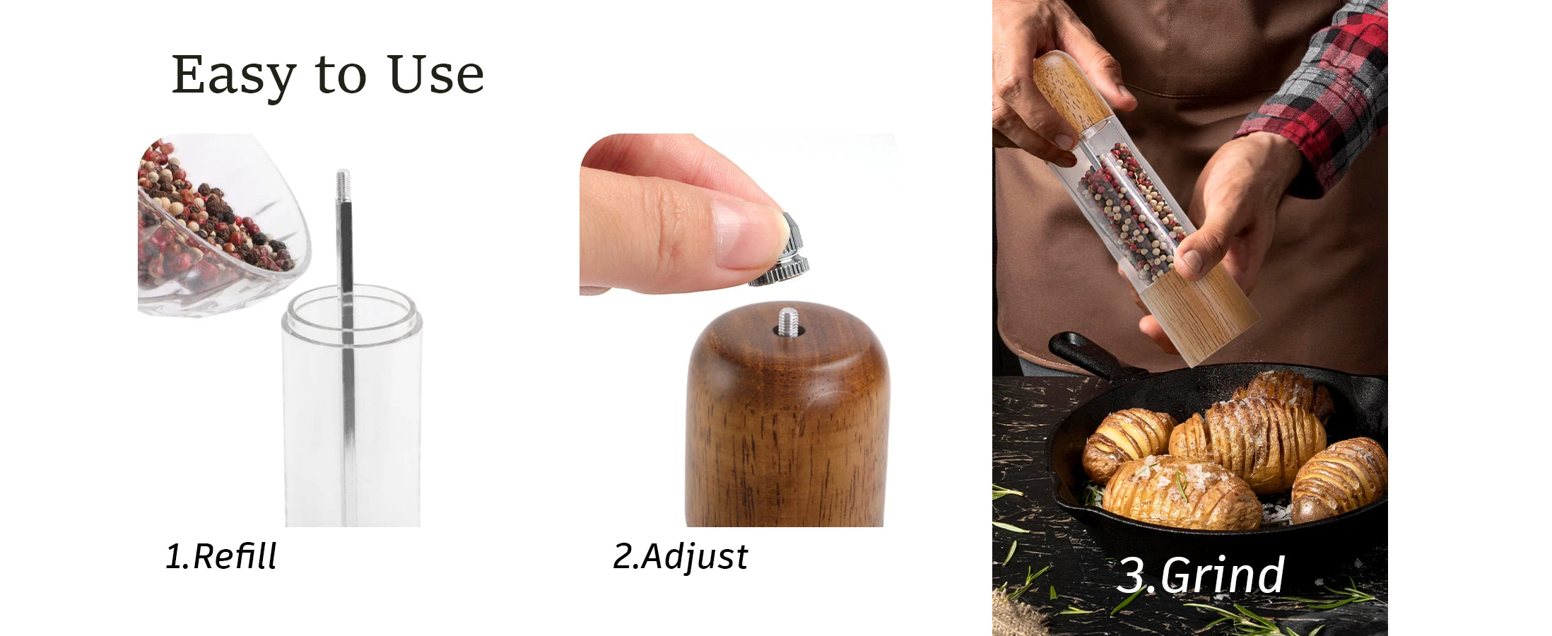 Set de Molino de Sal y Pimienta de Madera de Roble de 8 Pulgadas con Núcleo de Molino de Cerámica Ajustable