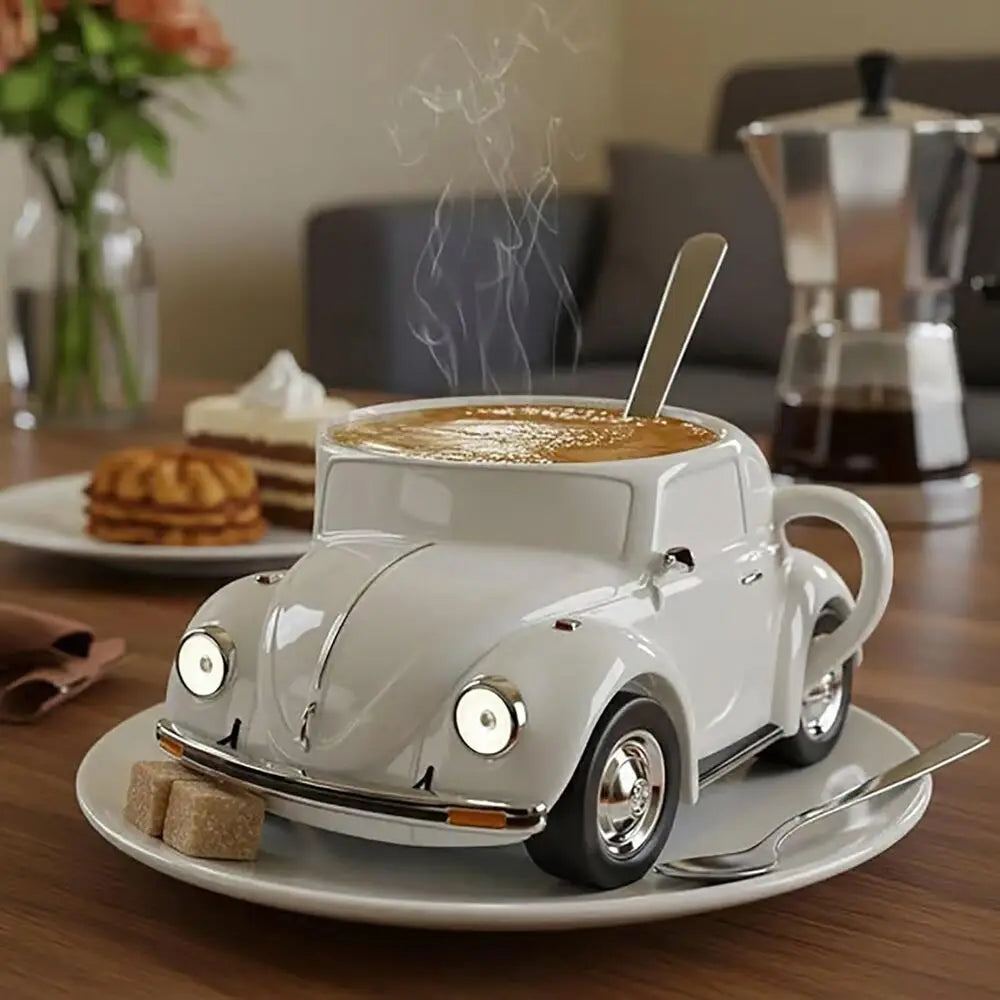 Taza de café con forma de escarabajo, taza de café con forma de coche escarabajo hecha a mano, novedosa, divertida e imaginativa, regalo creativo para amantes de los escarabajos, adecuada