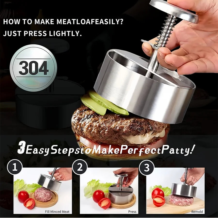 Prensa para Hamburguesas, Acero Inoxidable 304, Antiadherente, Molde Redondo Manual para Bolas de Arroz, Grosor Ajustable, Herramientas de Cocina para Carne de Res y BBQ