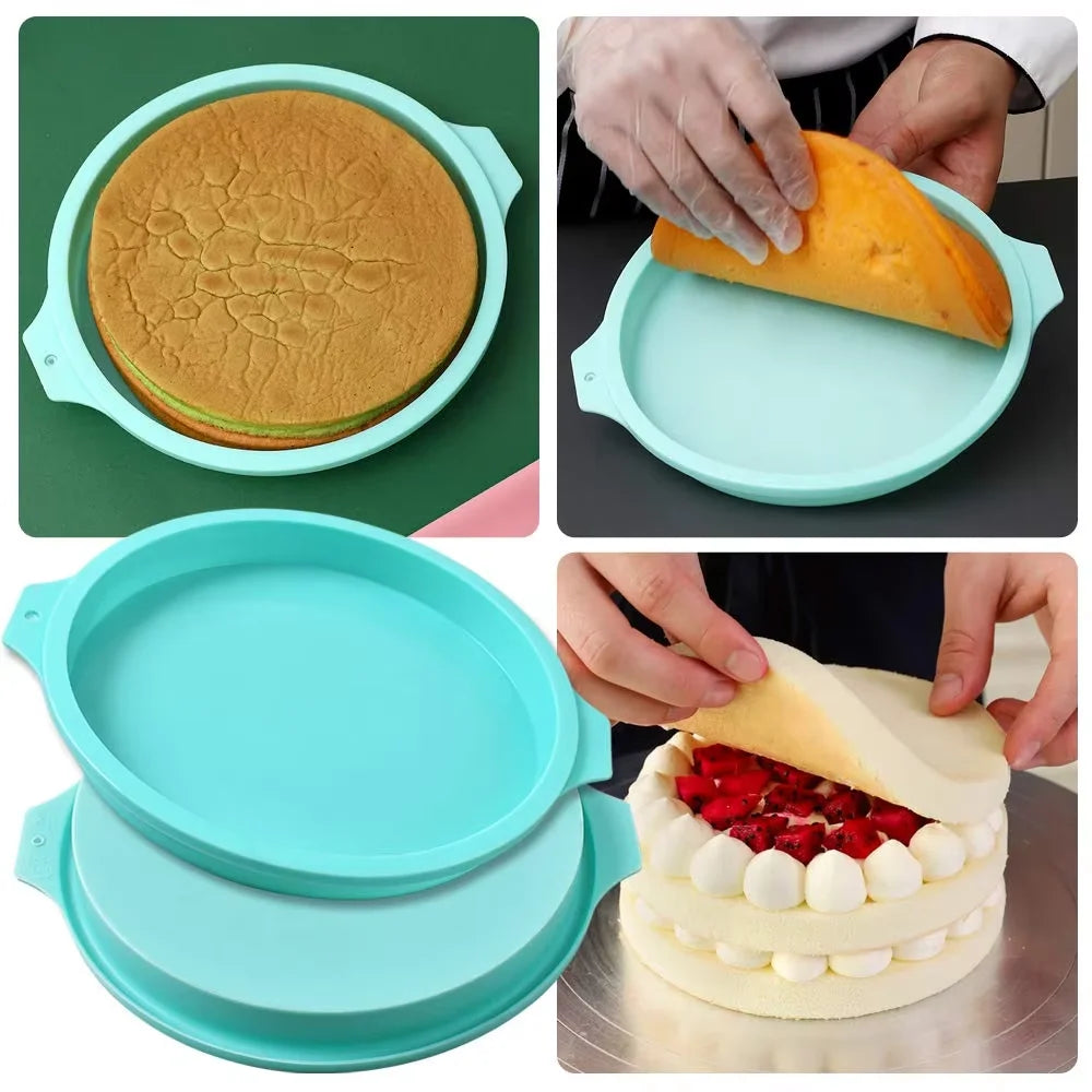 Molde de silicona para pasteles de 4/6/8 pulgadas Verde, juego de moldes redondos de capas de pastel, molde de silicona para hornear, herramientas de repostería para pastel arcoíris y mousse