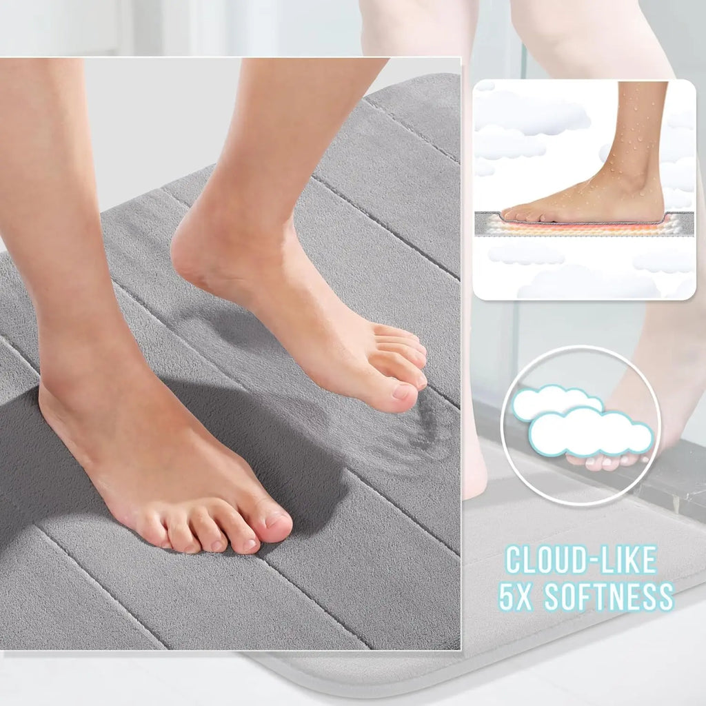 Juego de 3 piezas de alfombra de baño de espuma viscoelástica - Súper suave, absorbente, de secado rápido, antideslizante, alfombra de baño para bañera, ducha, tocador, base del inodoro, gris