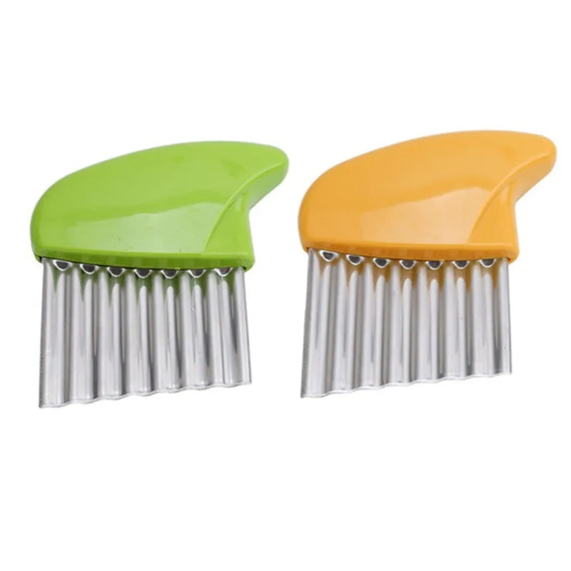 Cortador de Papas de Acero Inoxidable, Cortador de Verduras y Frutas, Cuchillo Ondulado Acanalado, Gadget de Cocina para Papas Fritas