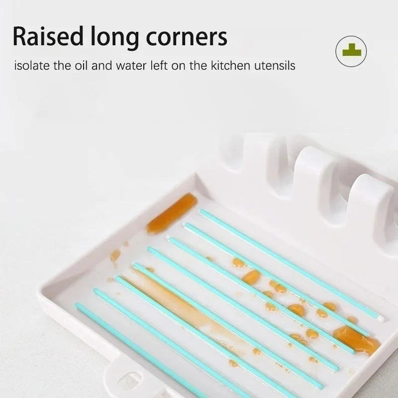 Soporte para cucharas de cocina, soporte para tenedores y espátulas, estante de almacenamiento, soporte para palillos de plástico, almohadilla antideslizante para cucharas, conveniente y práctico