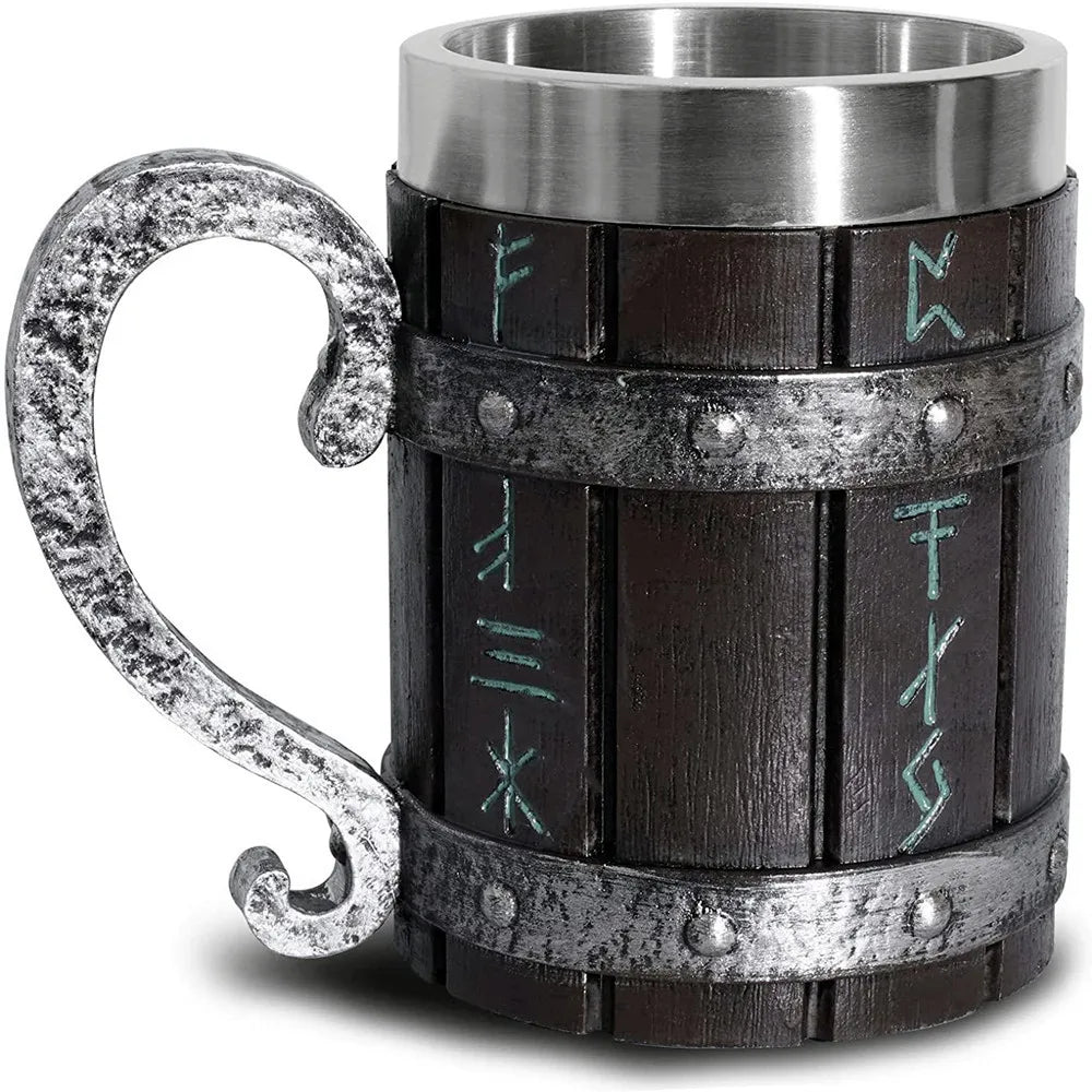 Jarra de cerveza de madera estilo barril, jarra de cerveza de acero inoxidable de gran capacidad, taza de café, copa de vino, metálica e aislada, como regalo para bar o fiesta