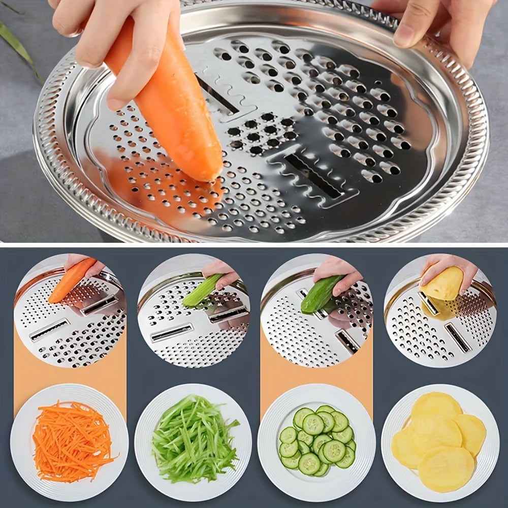 Juego de cocina de 3 piezas de acero inoxidable con molinillo y cuenco filtrante - Drenaje seguro para alimentos para frutas, verduras y queso | Envío en 24 horas