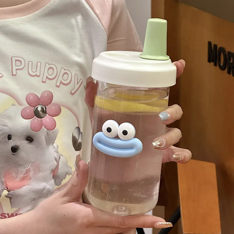 Botella de agua de plástico linda de 500/850ML con té de burbujas y popote de té con perlas para chicas, taza de agua de gran capacidad para estudiantes, café y jugo