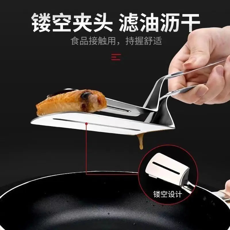 Pala de pescado frito de acero inoxidable dos en uno, pala de doble cara, clip para pescado, pala para filete frito, clip para freír, utensilios de cocina