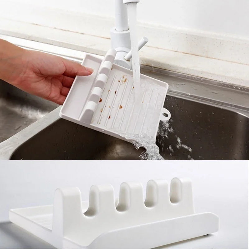 Soporte para cucharas de cocina, soporte para tenedores y espátulas, estante de almacenamiento, soporte para palillos de plástico, almohadilla antideslizante para cucharas, conveniente y práctico