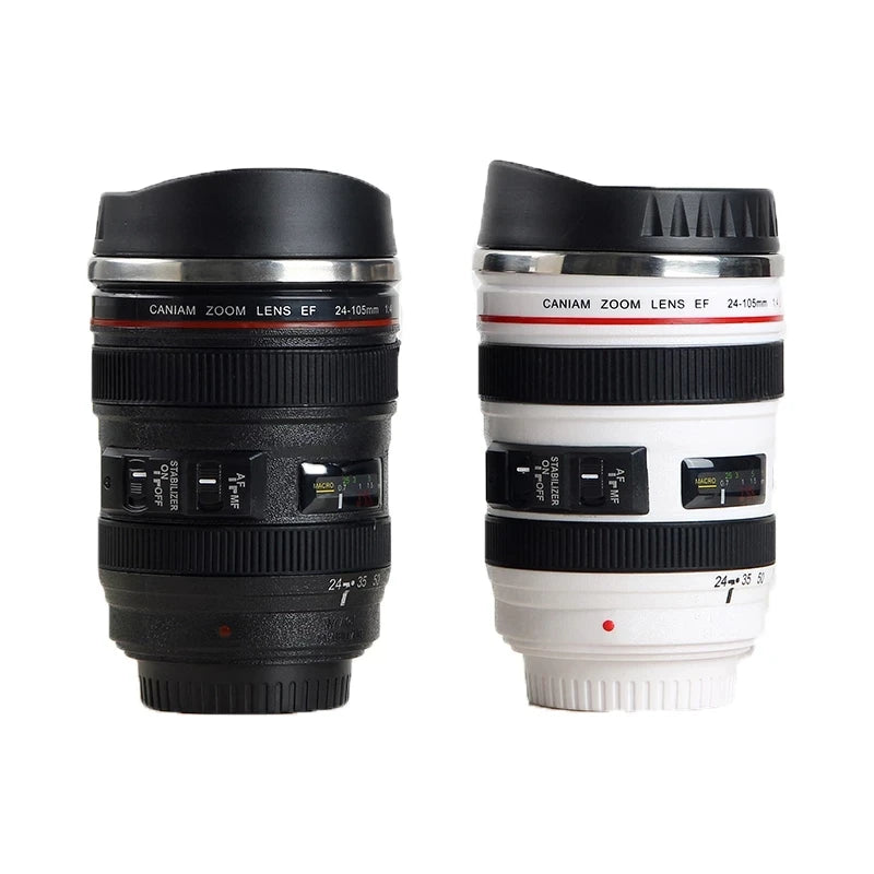 Taza de café de lente de cámara SLR de acero inoxidable EF24-105mm Negro/Blanco regalo creativo