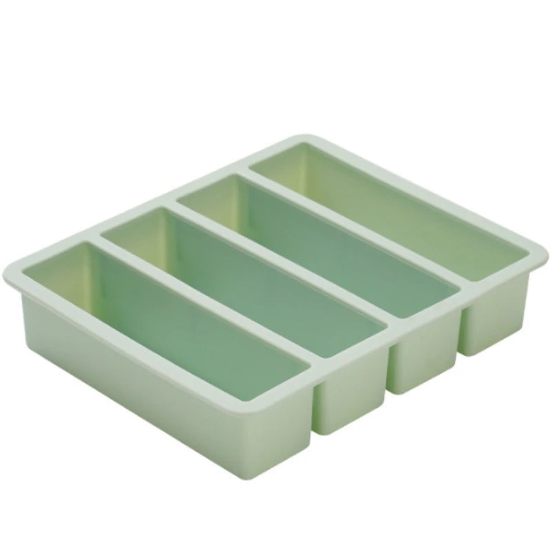 Bandeja de hielo cuadrada de 4 celdas, tira larga, molde de silicona de grado alimenticio, bandeja de hielo rectangular reutilizable para el hogar con tapa o sin tapa