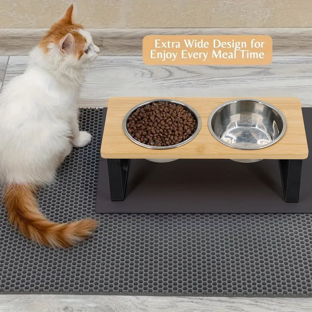 Comedero Elevado Doble de Bambú para Perros y Gatos