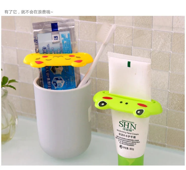 Lindo dispensador de pasta de dientes en caricatura enrollable, clips para limpiador facial, soporte de pasta de dientes para niños, ahorrador de tubo, accesorios de baño