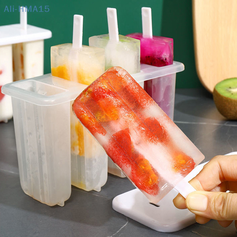 Molde para Helado 4 Moldes para Paletas Conjunto Fabricador de Hielo, Bandeja de Hielo, DIY Reutilizable con Palitos y Tapa Herramienta de Cocina Creativa Verano