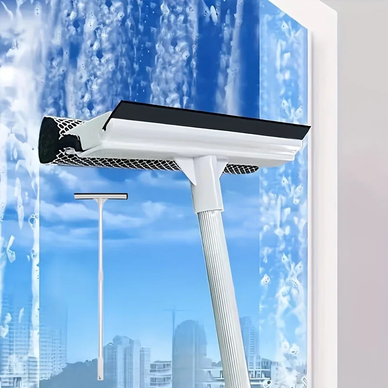 1 pieza Limpiador de Ventanas con Escurridor 2 en 1 Palo Retráctil Cepillo para Limpiar Ventanas Herramienta de Limpieza de Vidrio para Coche y Puerta de Ducha