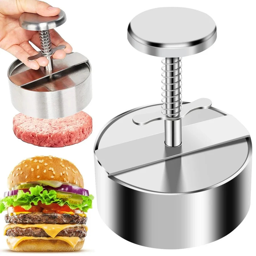 Prensa para Hamburguesas, Acero Inoxidable 304, Antiadherente, Molde Redondo Manual para Bolas de Arroz, Grosor Ajustable, Herramientas de Cocina para Carne de Res y BBQ