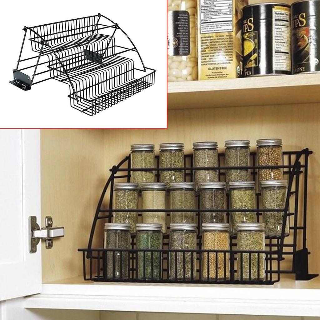 Estante para especias de 3 niveles para armario de cocina, organizador de almacenamiento de metal